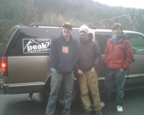 Brian, Blake and Austin from Peak 7 Adventures at the Skykomish put-in in Index, WA